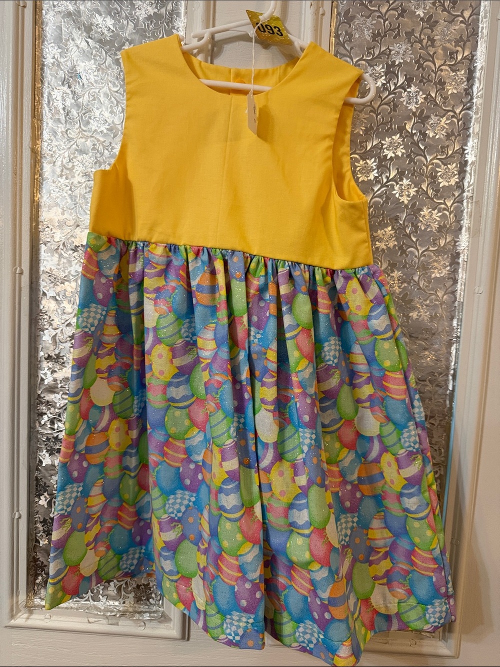Girls Yellow Bodice Dress with Colorful Printed Skirt